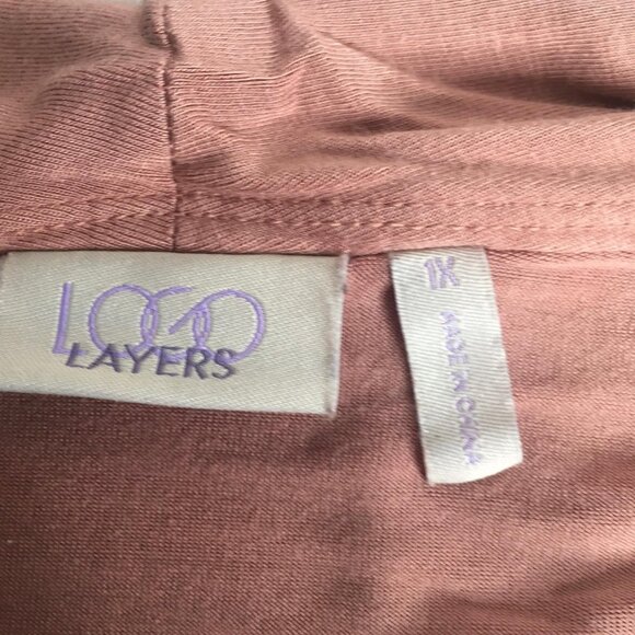 LOGO Layers Cardigan Sweater Womens 1X Mauve Pink Beige Open Front Colorblock - Picture 3 of 13